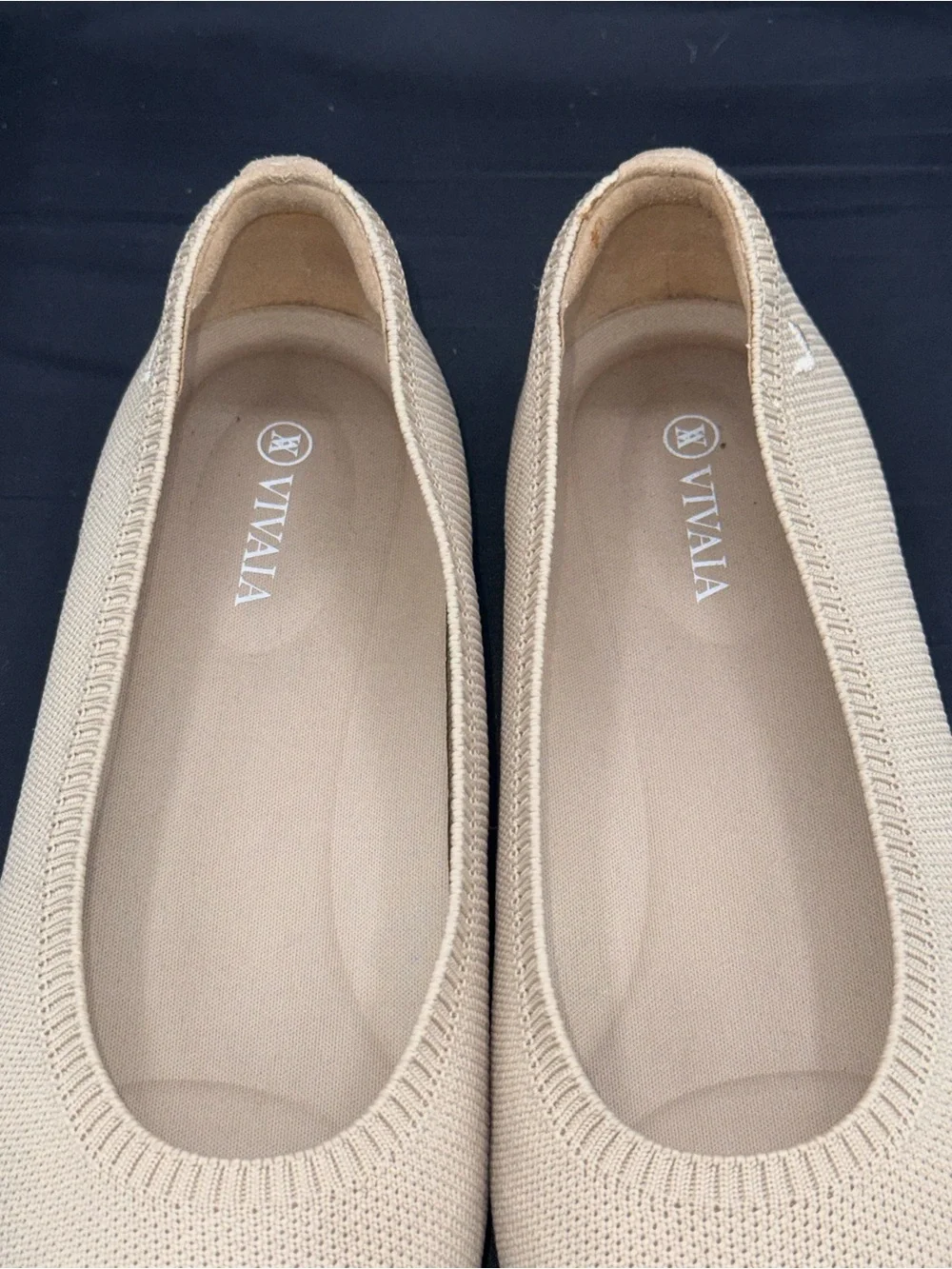 Vivaia Aria Pointed Toe Ballet Flats Cream Knit Quiet Luxury Minimal US 9.5